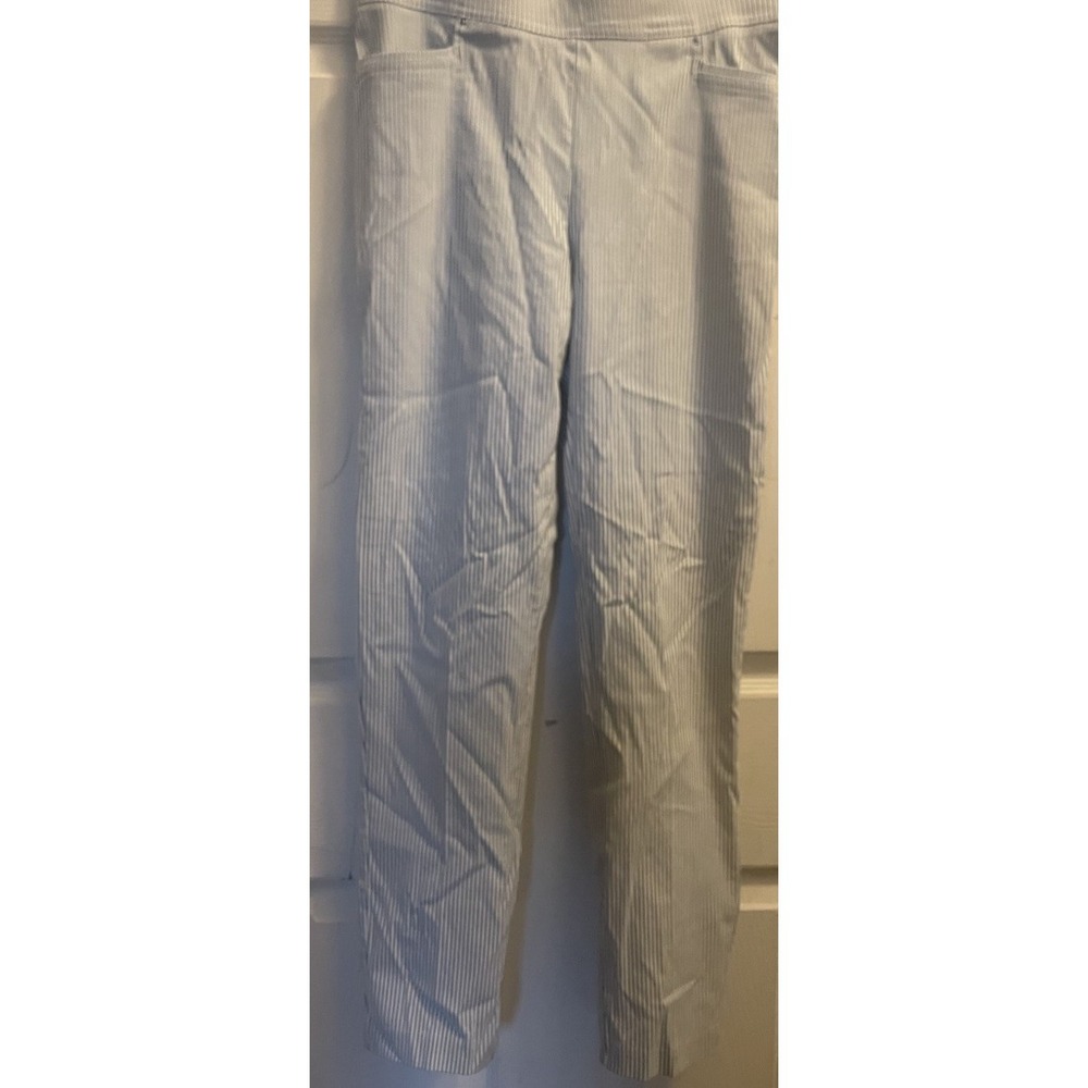 89th & Madison Blue Pinstripes Stretch Pull On Pants Women Size Small
